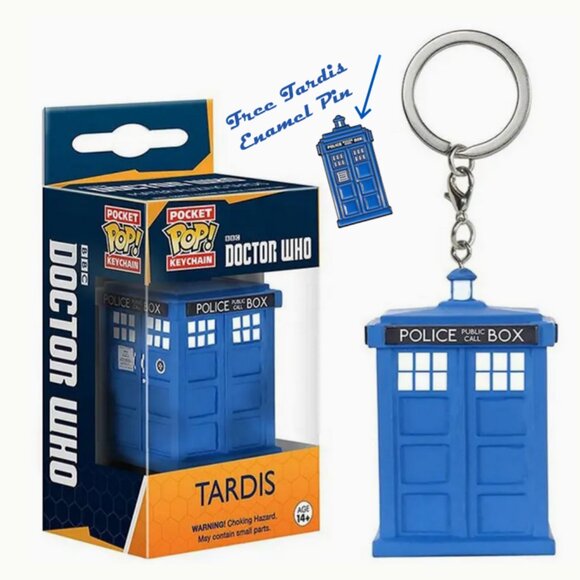 Funko Pop Doctor Who Tardis Pocket Keychain w/ Free Tardis Enamel Pin - Picture 1 of 3